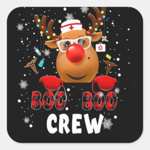 Christmas Boo Boo Crew Reindeer Nurse Buffalo Plai Square Sticker