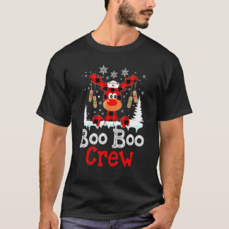 Christmas Boo Boo Crew Reindeer Nurse Buffalo Plai T-Shirt