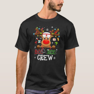Christmas Boo Boo Crew Reindeer Nurse Buffalo Plai T-Shirt