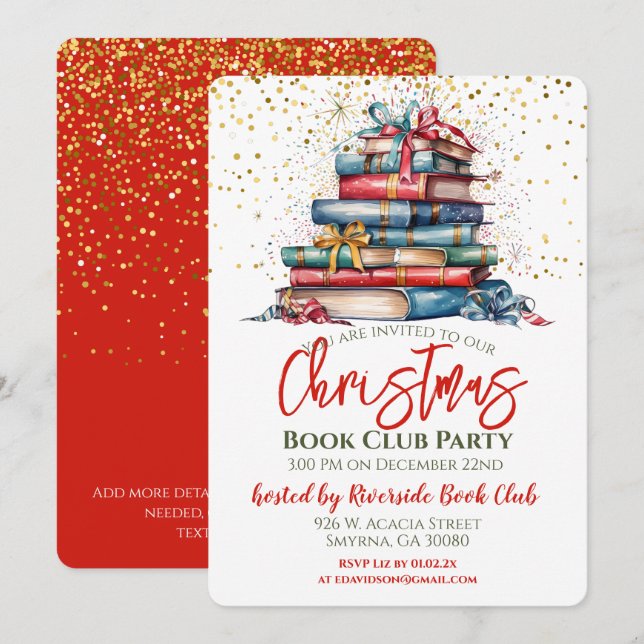 Christmas Book Club Library Party Invitation (Front/Back)