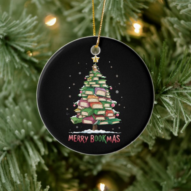 Christmas Book Lover Tree Librarian Merry Bookmas  Ceramic Ornament (Tree)