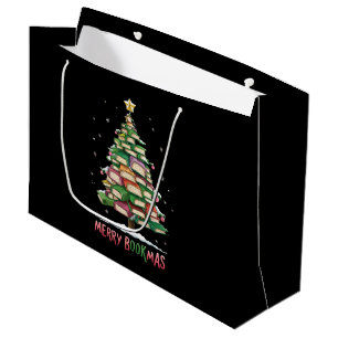 Christmas Book Lover Tree Librarian Merry Bookmas  Large Gift Bag