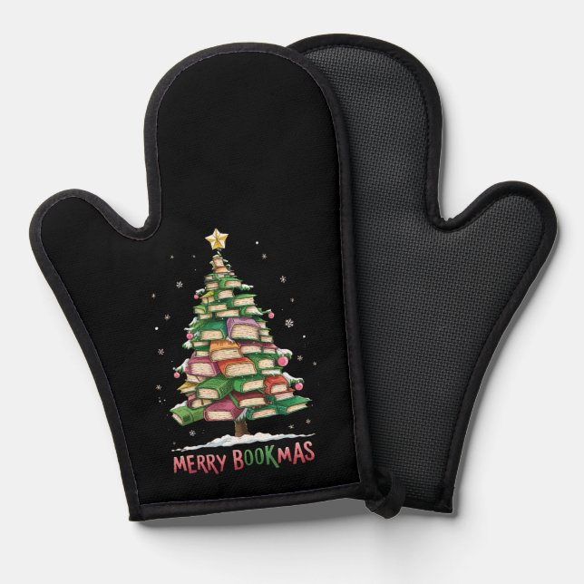 Christmas Book Lover Tree Librarian Merry Bookmas  Oven Mitt (Front/Back)