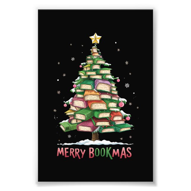 Christmas Book Lover Tree Librarian Merry Bookmas  Photo Print (Front)