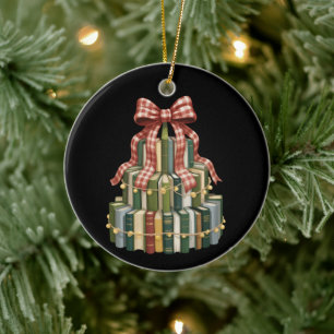 Christmas Book Tree Book Teacher Reading Bookish  Ceramic Ornament