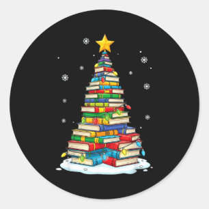 Christmas Book Tree Funny Librarians Books Lover  Classic Round Sticker
