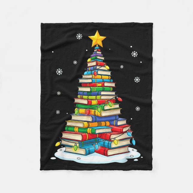 Christmas Book Tree Funny Librarians Books Lover  Fleece Blanket (Front)