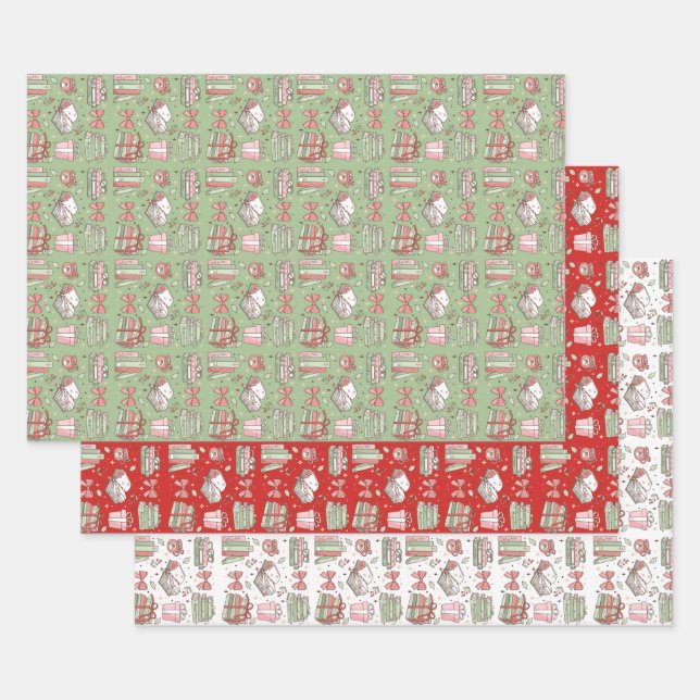 Christmas books for bookworms holiday design wrapping paper sheet (Set)
