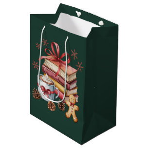 Christmas Books Gingerbread Books Cocoa Bookish Medium Gift Bag