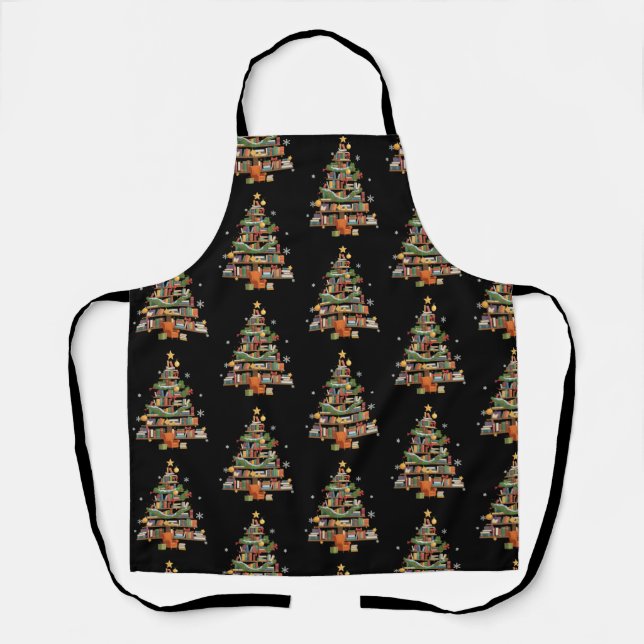 Christmas Books Tree Book Lover Teachers Bookworm  Apron (Front)