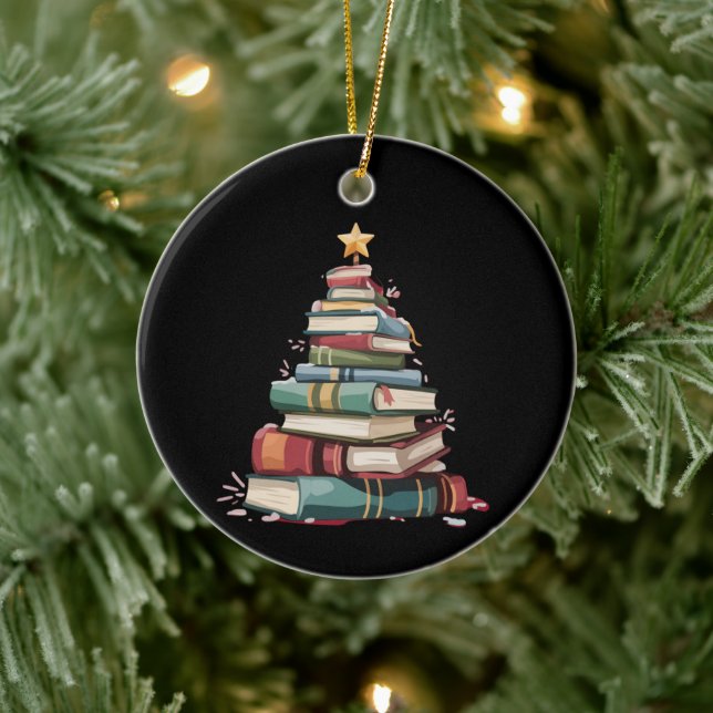 Christmas Books Tree Book Lover Teachers Bookworm  Ceramic Ornament (Tree)