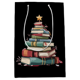 Christmas Books Tree Book Lover Teachers Bookworm  Medium Gift Bag