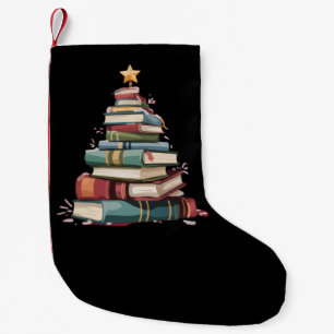 Christmas Books Tree Book Lover Teachers Bookworm  Small Christmas Stocking