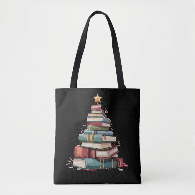 Christmas Books Tree Book Lover Teachers Bookworm  Tote Bag (Front)