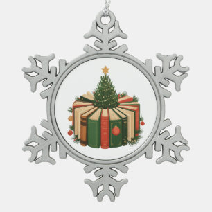Christmas Books Tree Bookish Xmas Book Lover Snowflake Pewter Christmas Ornament