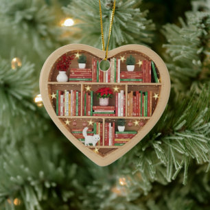 Christmas Bookshelves Red Green Book shelf 2Dprint Ceramic Ornament