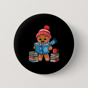 Christmas Bookworm Gingerbread Reading Books Funny 2 Inch Round Button