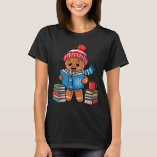 Christmas Bookworm Gingerbread Reading Books Funny T-Shirt