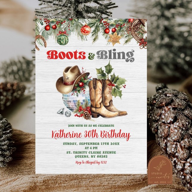 Christmas Boot and Bling Disco Adult Birthday Invitation (Creator Uploaded)