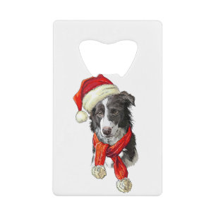 Christmas Border Collie dog Credit Card Bottle Opener