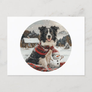Christmas Border Collie Dog Snowman Holiday Postcard