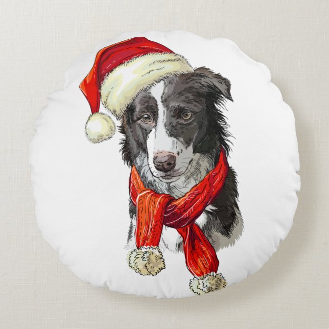 Christmas Border Collie dog Throw Pillow (Front)