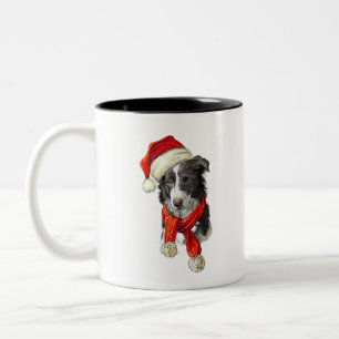 Christmas Border Collie dog Two-Tone Coffee Mug