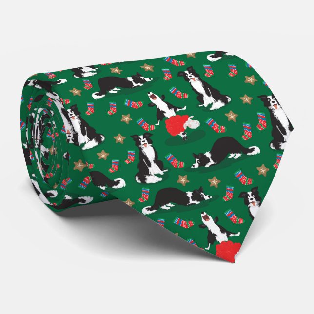 Christmas Border Collie green Tie (Rolled)