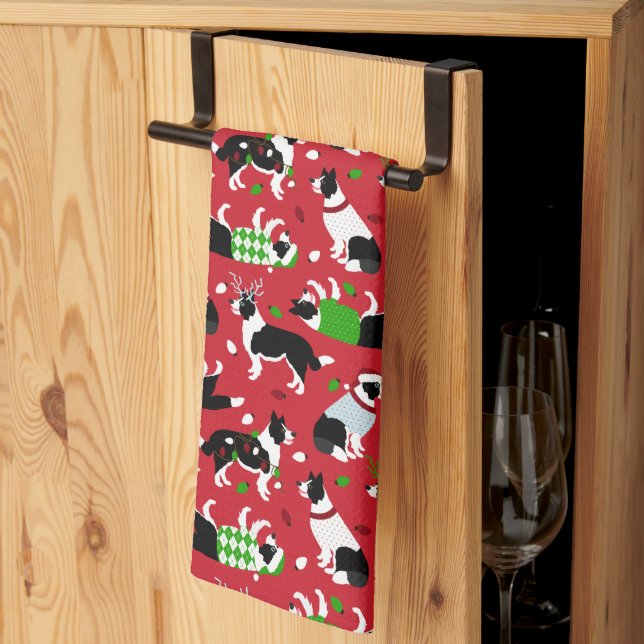 Christmas Border Collie Kitchen Towel (Thirds Fold)