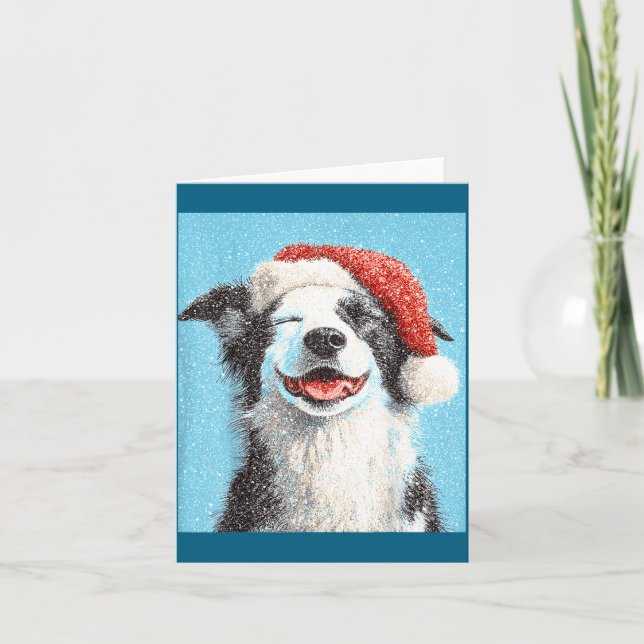 Christmas Border Collie Light Blue  Card (Front)