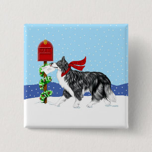 Christmas Border Collie Mail 2 Inch Square Button