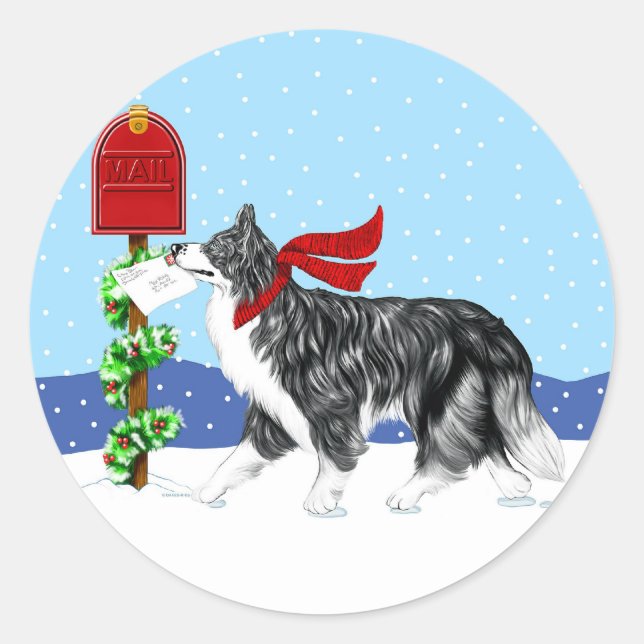 Christmas Border Collie Mail Classic Round Sticker (Front)