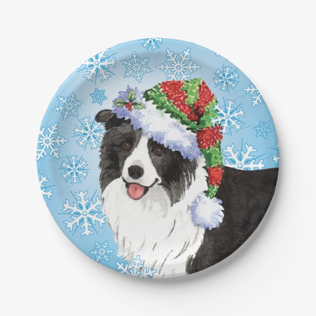 Christmas Border Collie Paper Plate (Front)