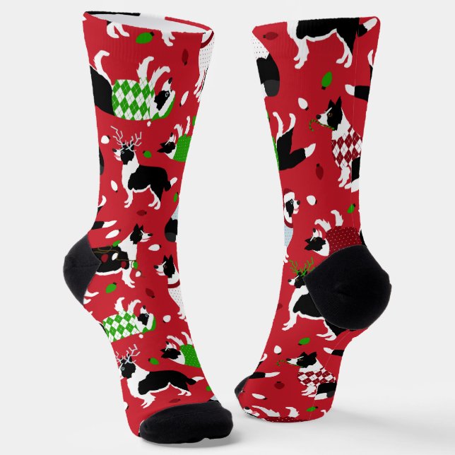 Christmas Border Collie Socks (Angled)