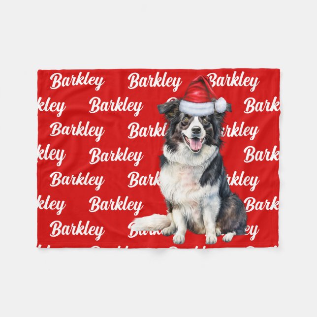 Christmas Border Collie with Dog's Name Fleece Blanket (Front (Horizontal))