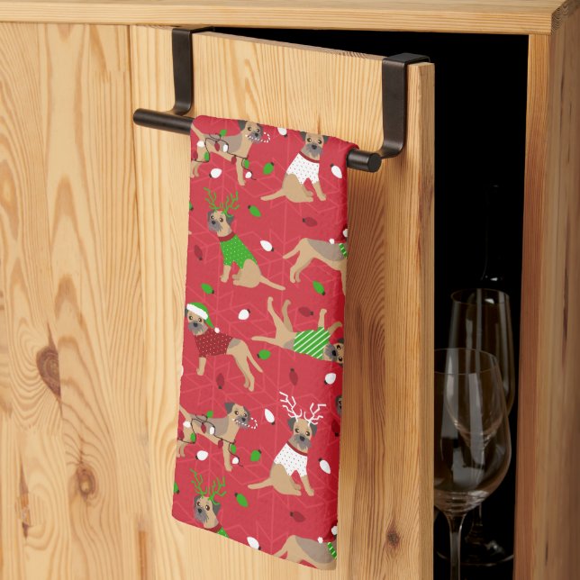 Christmas Border Terrier Kitchen Towel (Thirds Fold)