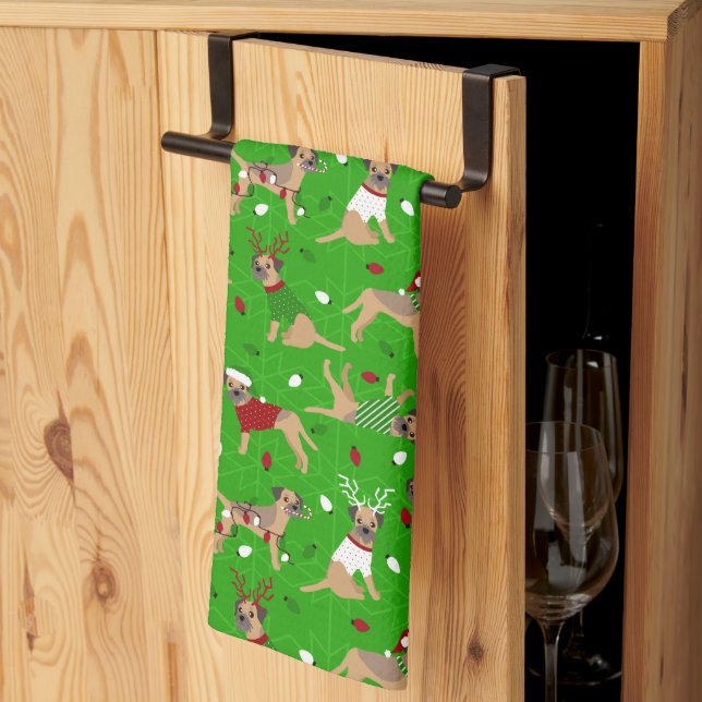 Christmas Border Terrier Kitchen Towel (Thirds Fold)