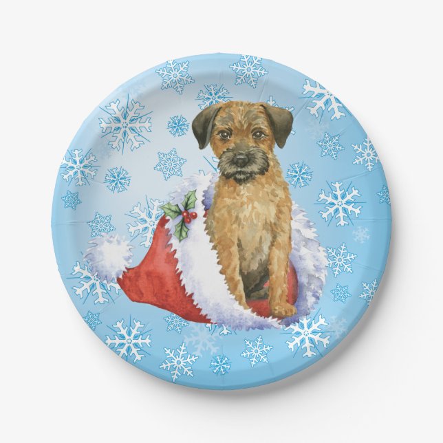 Christmas Border Terrier Paper Plate (Front)