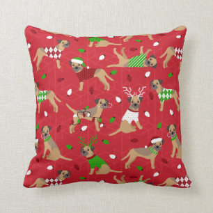 Christmas Border Terrier Throw Pillow