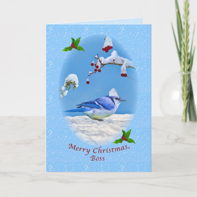 Christmas, Boss,  Blue Bird and Snow Holiday Card (Front)