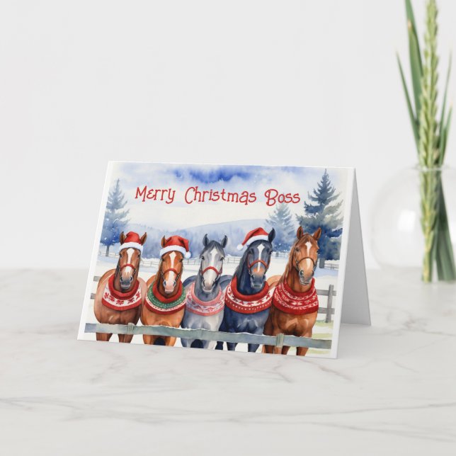 Christmas Boss From All of Us Animal Horse Humour Holiday Card (Front)