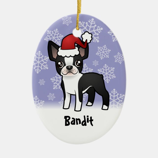 Christmas Boston Terrier (add your pets name) Ceramic Ornament (Front)