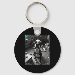 Christmas Boston Terrier Caught On Camera Keychain