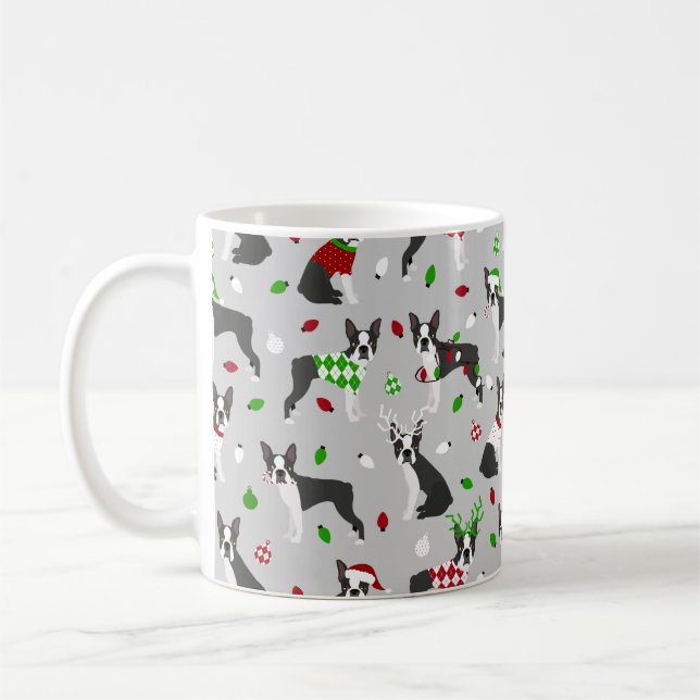 Christmas Boston Terrier Coffee Mug (Left)