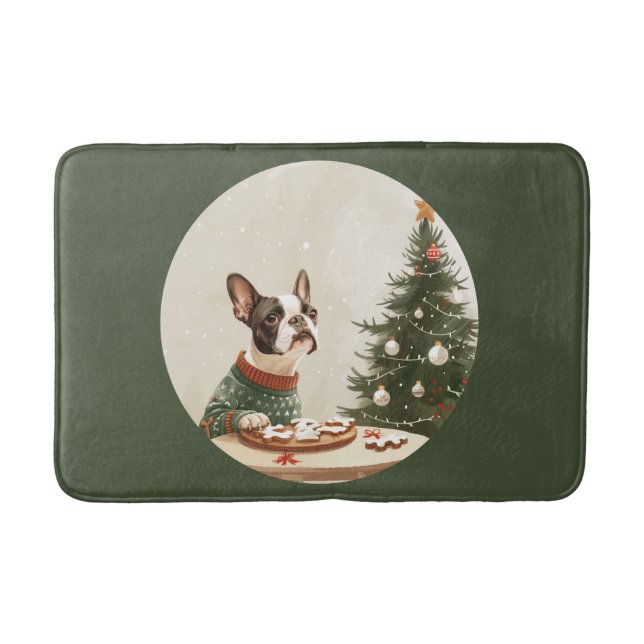 Christmas Boston Terrier Dog Bath Mat (Front)