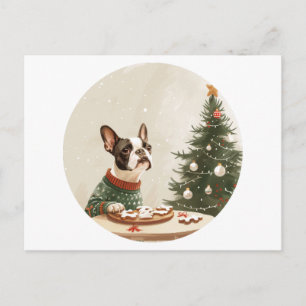 Christmas Boston Terrier Dog Holiday Postcard