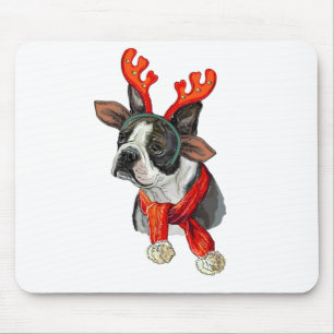 Christmas Boston terrier dog Mouse Pad