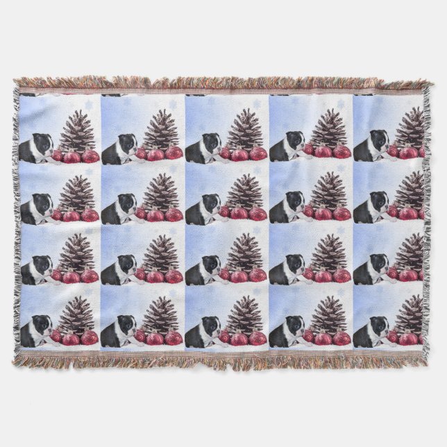 Christmas boston terrier dog throw blanket (Front)