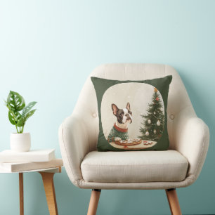 Christmas Boston Terrier Dog Throw Pillow