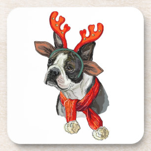 Christmas Boston terrier dog Throw Pillow Coaster
